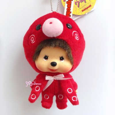 220580 Monchhichi Big Head MCC x Chamekko Keychain Octopus PONZU ~ RARE ~ 