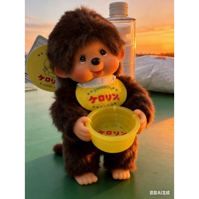 10037 Kerorin x Monchhichi with Onsen Bucket SS Size Keychain Mascot - Japan Limited