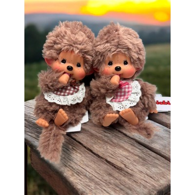 201280+97 Sekiguchi Monchhichi S Size Fluffy Brown & Pink ~ PAIR ~