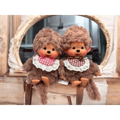 201280+97 Sekiguchi Monchhichi S Size Fluffy Brown & Pink ~ PAIR ~