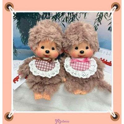 201280+97 Sekiguchi Monchhichi S Size Fluffy Brown & Pink ~ PAIR ~