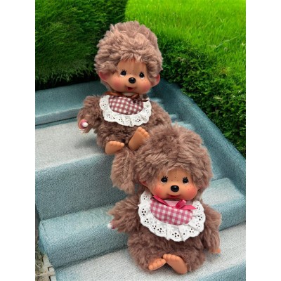 201280+97 Sekiguchi Monchhichi S Size Fluffy Brown & Pink ~ PAIR ~
