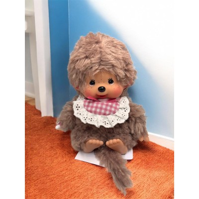 201297  Sekiguchi Monchhichi S Size Fluffy Boy with Pink Bib ~ 