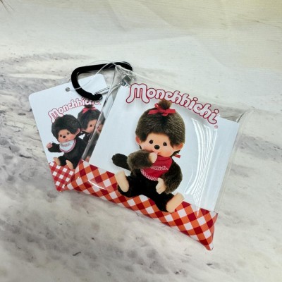 204498 Monchhichi 8.5 x 7.5cm Transparent Plastic Folded Case with Camping Hook -Girl