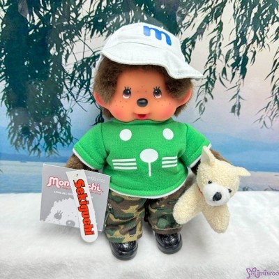 232030 Monchhichi S Size Doggy Trainer Boy with Plush Dog ~ RARE ~ 