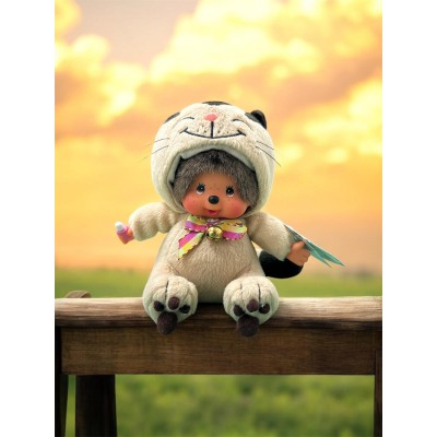 242340 Monchhichi x Jacob Cat S Size 16cm Sitting Plush ~ RARE ~ 