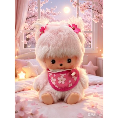 258540 Sekiguchi Monchhichi Baby Bebichhichi 14cm Sakura Flower 10th Anniversary Limited  ~ RARE