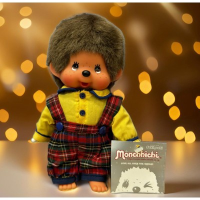 2585HK Monchhichi S Size  Overall Red Green Checker Pants Boy 