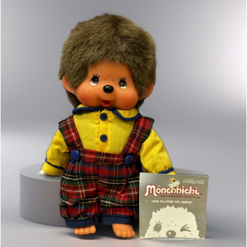 2585HK Monchhichi S Size Overall Red Green Checker Pants Boy