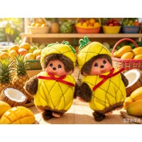 265100 Monchhichi 9.5cm Plush Fruit Mascot Keychain - Pineapple  ~ RARE ~