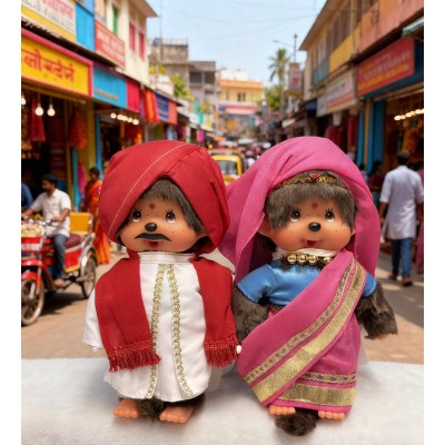 276020+30 Sekiguchi Monchhichi Plush 20cm National Indian Boy & Girl   276020+30 Sekiguchi Monchhichi Plush 20cm National Indian Boy & Girl