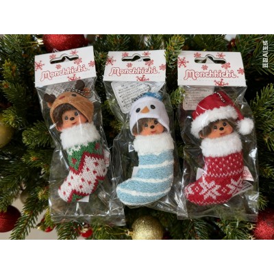 288175+199+205 Monchhichi Christmas Ornament Santa Snowman Reindeer X'Mas Mascot Set 
