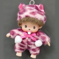 293530 Monchhichi Baby Bebichhichi 8cm Cell Phone Strap - Leopard Pink