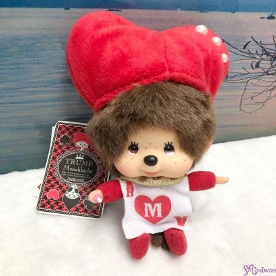 294430 Big Head Monchhichi Keychain Plush Mascot - Red Heart
