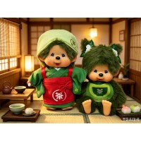 359210+27 Japan Kyoto Limited Monchhichi Mascot SS Size Keychain Matcha Green Tea (PAIR)