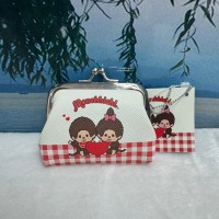 377092 Monchhichi 8.5 x 7.5 x 2cm PU Leather Coin Bag Mascot - White