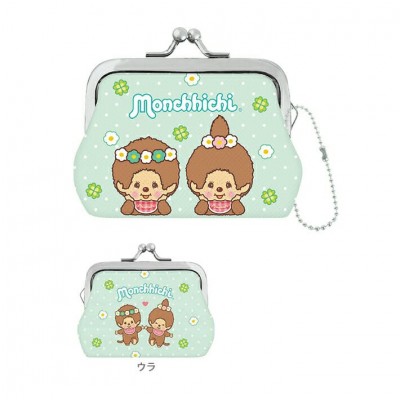 377108 Monchhichi 8.5 x 7.5 x 2cm PU Leather Coin Bag Mascot - Green