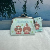 377108 Monchhichi 8.5 x 7.5 x 2cm PU Leather Coin Bag Mascot - Green