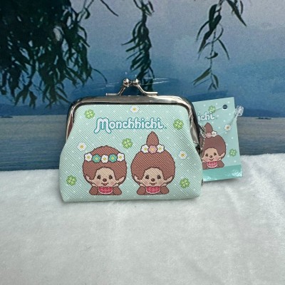 377108 Monchhichi 8.5 x 7.5 x 2cm PU Leather Coin Bag Mascot - Green