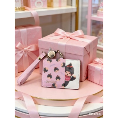 54248 Monchhichi Passcase Card Case with Strap PINK ~ NEW ~ 