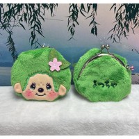 56843 Monchhichi 10 x 10cm Plush Coin Bag with Buckle - Green Boy ~ NEW