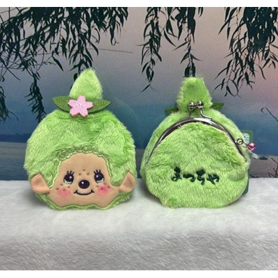 56850 Monchhichi 10 x 10cm Plush Coin Bag with Buckle - Green Girl ~ NEW