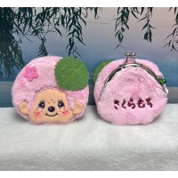 56867 Monchhichi 10 x 10cm Plush Coin Bag with Buckle - Pink Sakura Boy ~ NEW
