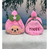 56874 Monchhichi 10 x 10cm Plush Coin Bag with Buckle - Pink Girl ~ NEW
