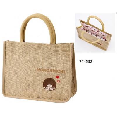 744532 Monchhichi 29 × 23 × 10.5cm Natural Linen Bag HandBag ~ PRE-ORDER ~ 