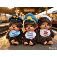 745036+43+50 Japan Limited Monchhichi SS Size Keychain Mascot - Pilot + Train + Onsen (3pcs Set)