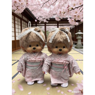 791675 Japan Limited Monchhichi S Size Plush Kimono Pink HARD Body Girl ~~NEW ~~