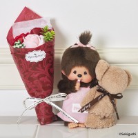 864911 Monchhichi S Size Girl + Artificial Flower Gift Set ~ Japan Limited ~ PRE-ORDER ~ May 2023
