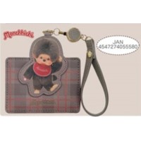 M010-10A Monchhichi Passcase Card Case with Strap Checker Brown