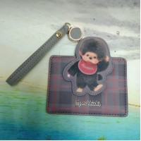 M010-10A Monchhichi Passcase Card Case with Strap Checker Brown