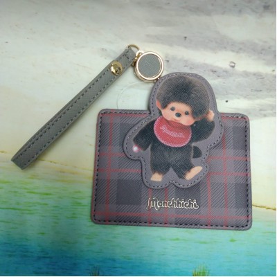 M010-10A Monchhichi Passcase Card Case with Strap Checker Brown