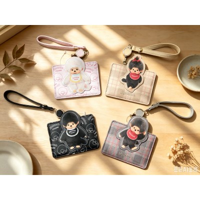 M010-10C Monchhichi Passcase Card Case with Strap BLACK