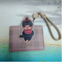 M010-10B Monchhichi Passcase Card Case with Strap Checker Beige