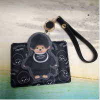 M010-10C Monchhichi Passcase Card Case with Strap BLACK