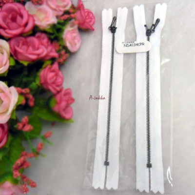 12cm White Close End Zipper Copper Metal Handle 2pcs NDA134CPR