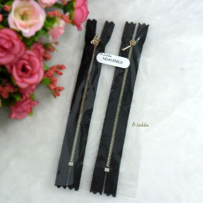 12cm Black Close End Zipper Gold Metal Handle 2pcs NDA135GLD