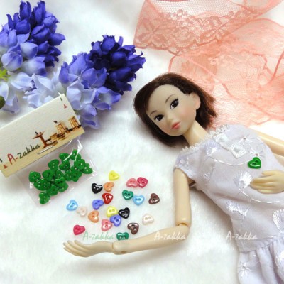NDB004GRN Doll Dress DIY Crafts Tiny Button Heart 6.5mm Green