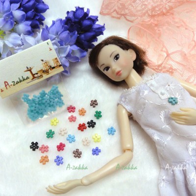 NDB008BLE Doll Dress DIY Sewing Tiny Button Flower 6.5mm Blue