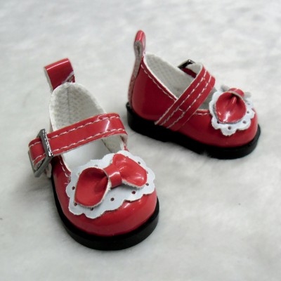 Yo-SD bjd Doll Leeke PU Leather Buckle Bow Shoes Red SHU046RED