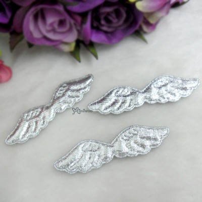 TPS067SLR DIY Crafts 58mm Mini Fabric Angel Wings Silver (3pcs)